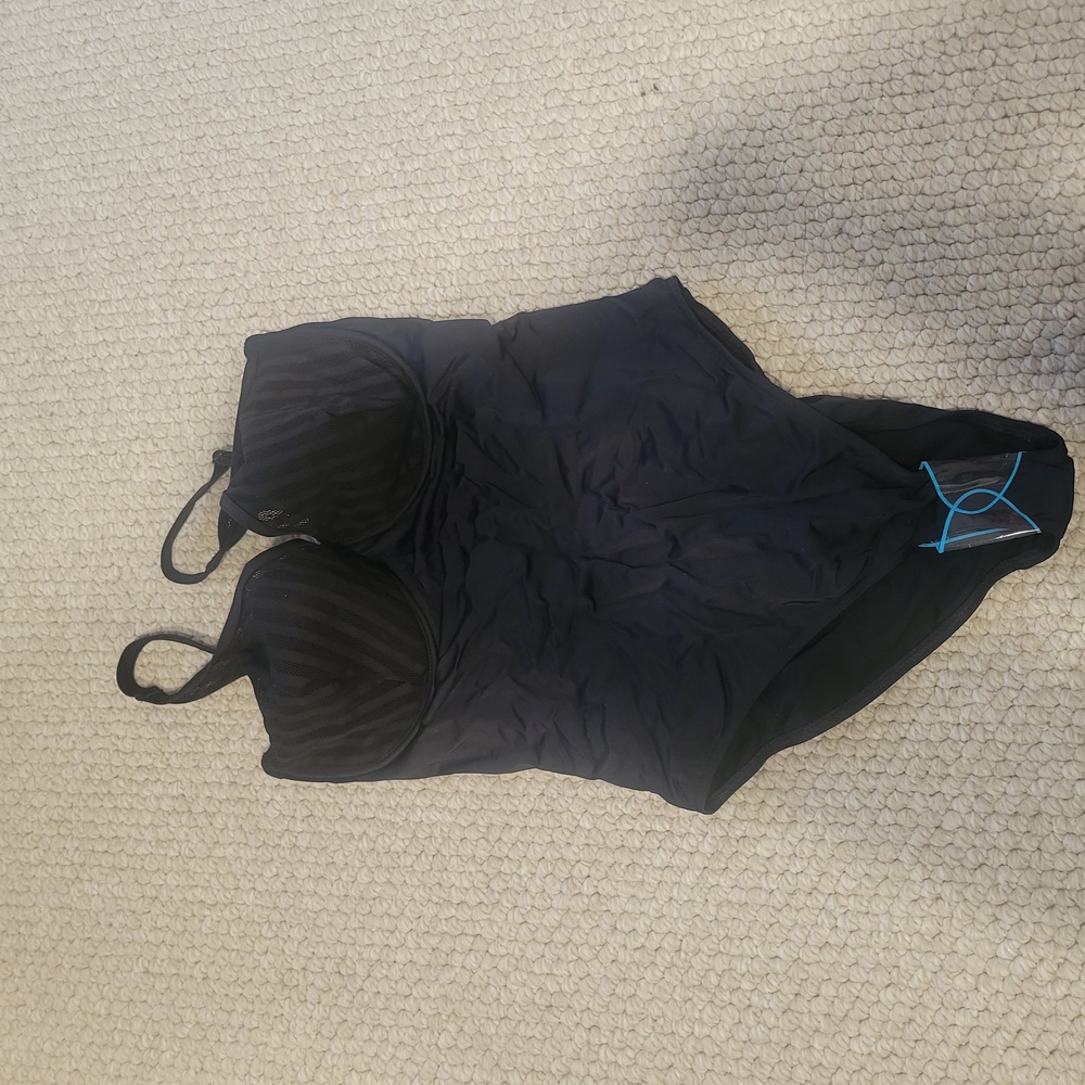 Black One-Piece Swimsuit with Blue Accent